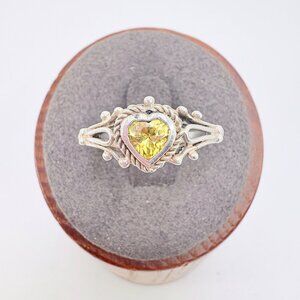 Citrine Heart Bezel Set Rope Border Ring VTG Sterling Silver 925 Size 8